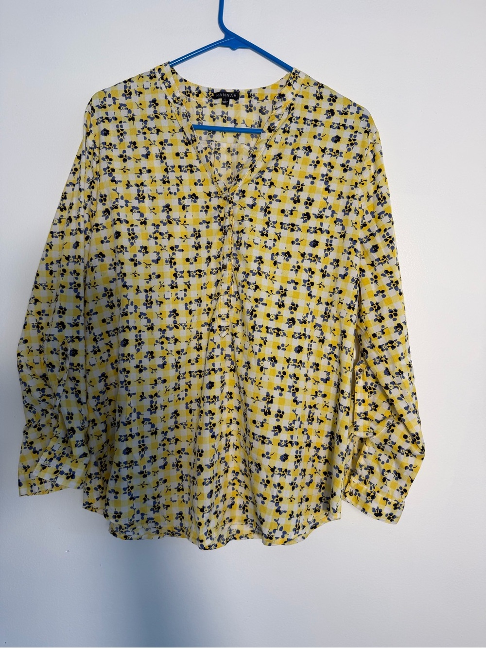 Hannah Yellow and Navy Floral V-Neck Blouse